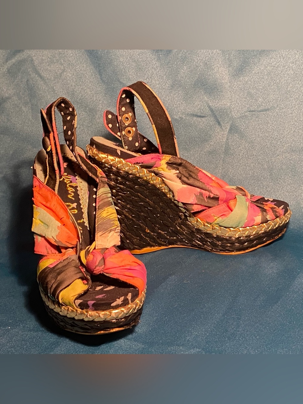Irregular Choice platform woven wedge sandals,floral fabric twist sling back, 7 - Picture 2 of 12